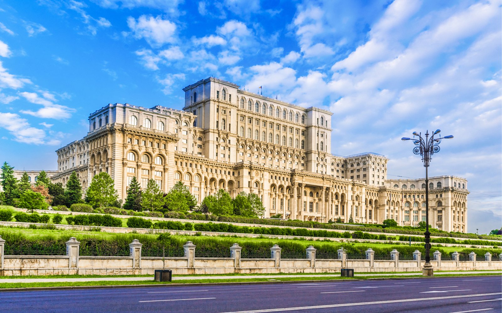 Bucharest Romania city skyline and Palace of the Parliament